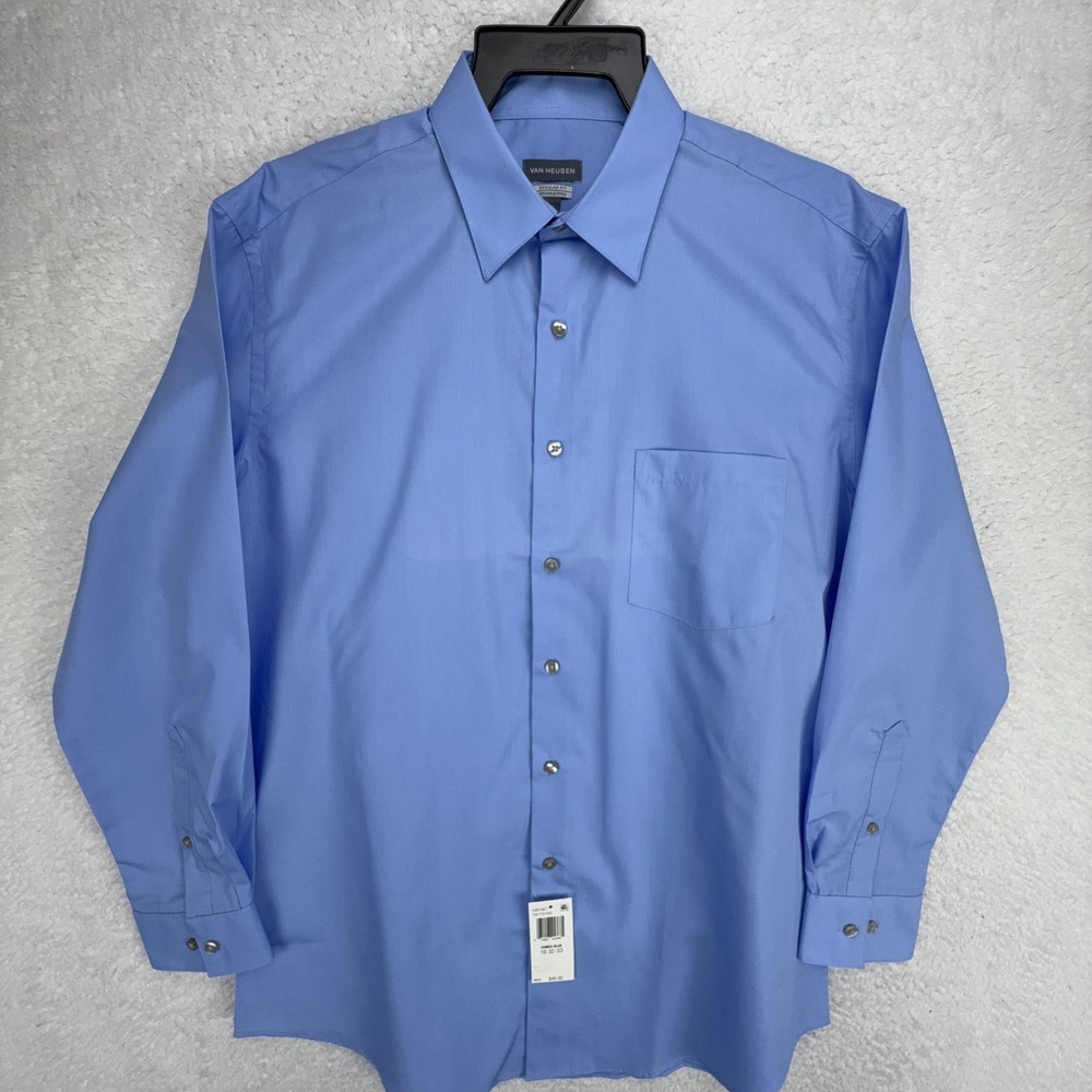 Van Heusen Regular Fit Wrinkle Free Dress Shirt Mens 16 32/33 L Cornel Blue NWT